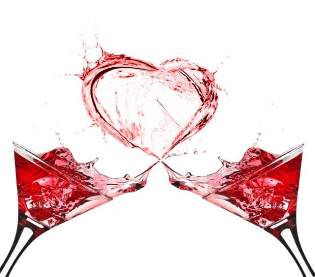 Drink, láska, nápoj lásky, zamilovaných, čaše, poháre, srdce, víno