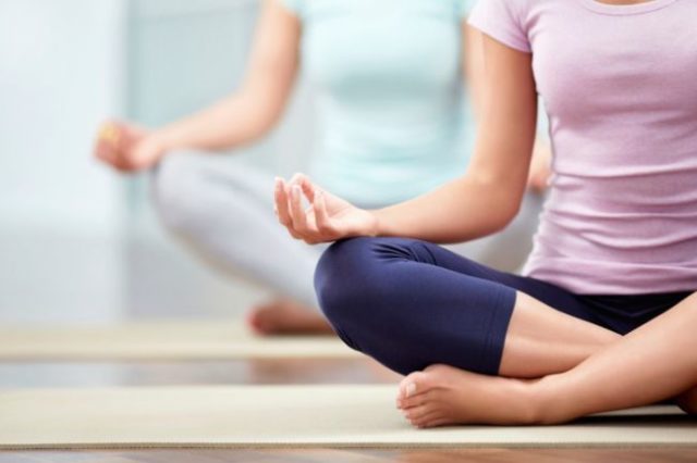 Jóga, joga, asán, lotos, cvičenie, relax, turecký sed, žena, cvičiť